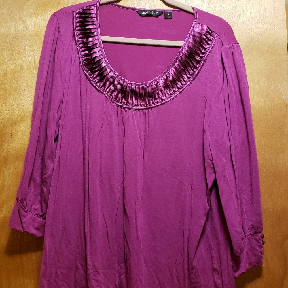 Purple Long Sleeve Blouse with Satin Accents
